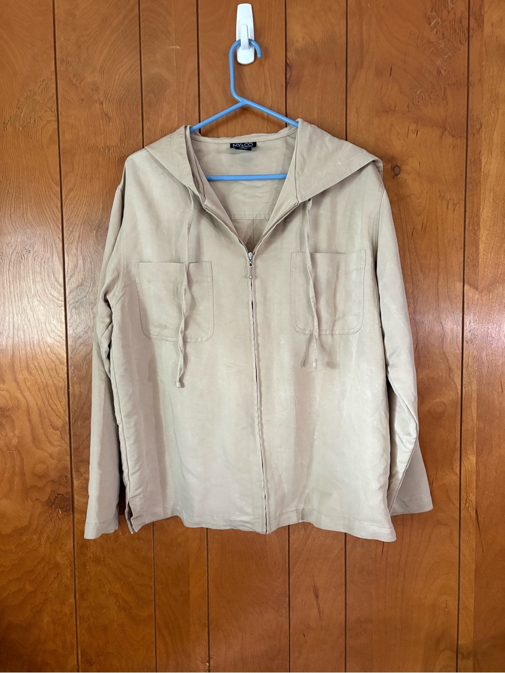 New York & Company Light Beige Hooded Zip Jacket
